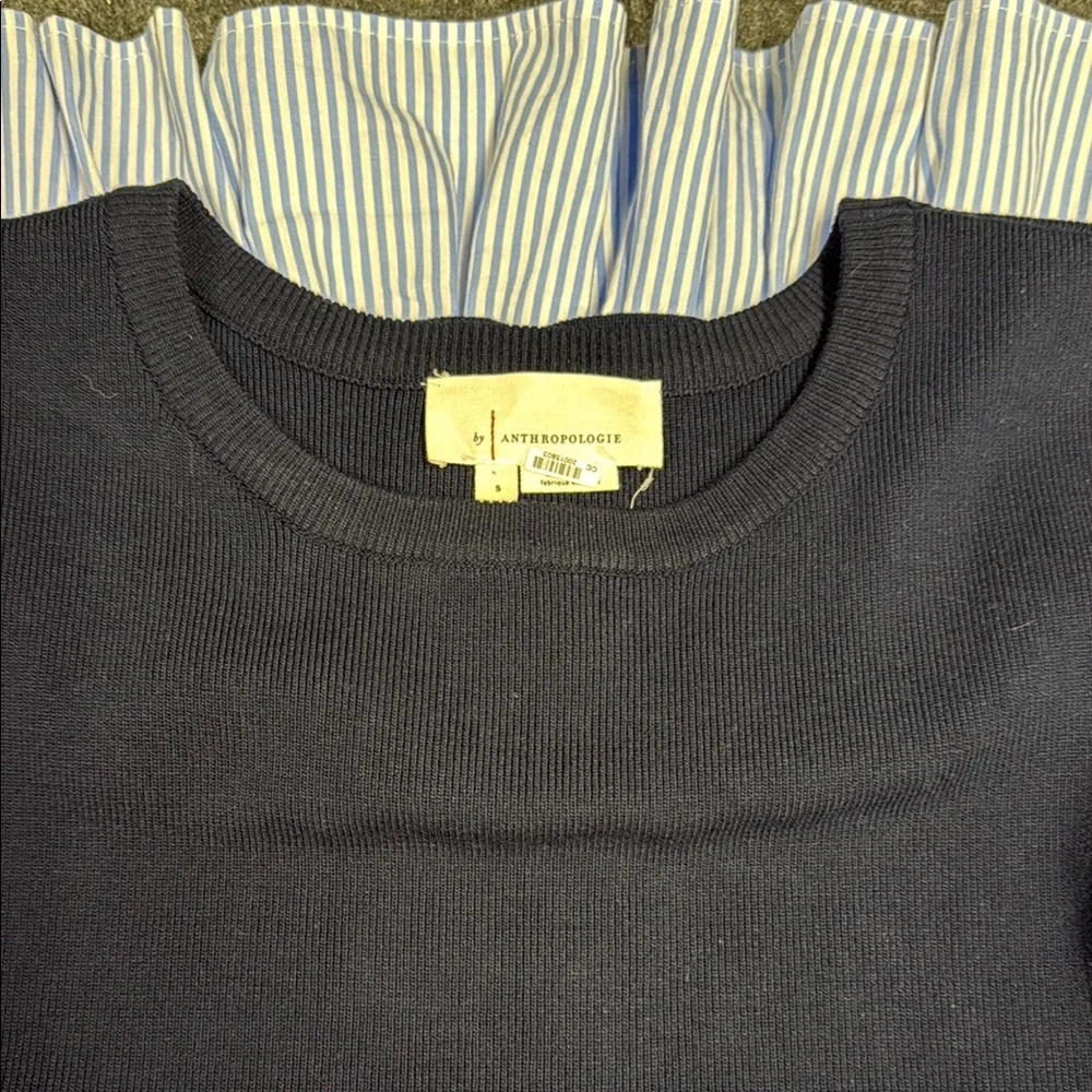 ANTHROPOLOGY Navy and Blue Striped Women's Top - Picture 2 of 3